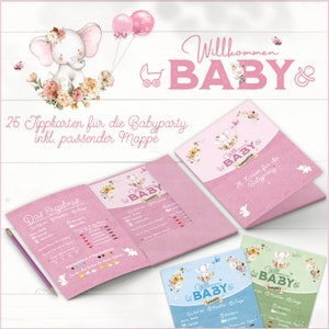 Babyparty Tippkarten | 25 Stück inkl. Mappe | Ausfüllkarten | Wunschkarten | Babyshower Geschenk | Babytippkarte | Mädchen + Junge + Neutral