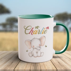 Personalized mug for children | Elephant | Ceramic coffee mug with desired name | Personalized gift girls boys | 11oz | 10 colors