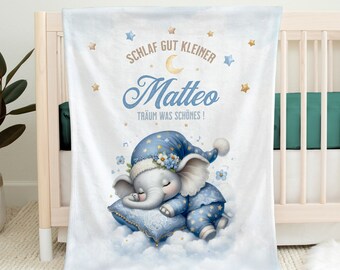 Schlafdecke Baby Kinder | Personalisierte Elefanten Babydecke | Decke mit Namen | Personalisierbare Decke zur Geburt | Kinderdecke