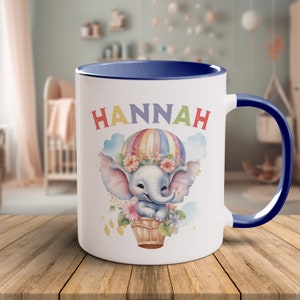 Personalized mug for children | Cute Elephant Baby Girl | Ceramic coffee mug with desired name | Personalized gift girls boys | 11oz