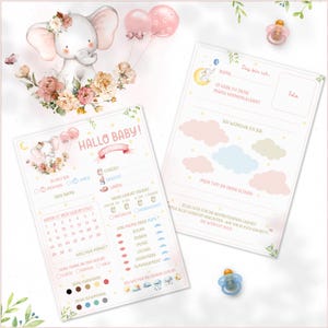 Baby Tippkarten Elefant | Babyparty Spiel | Ausfüllkarten | Wunschkarten | Babyshower Geschenk | Baby Ratespiel | Größe A6 oder A5