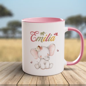 Personalized mug for children | Elephant | Ceramic coffee mug with desired name | Personalized gift girls boys | 11oz | 10 colors