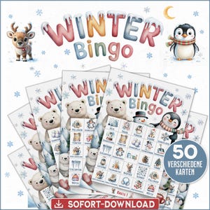 Winter Bingo Game (German) | Winter Bingo | Game for the Winter Holidays | 50 Cards | Printable Party Game | PDF Download