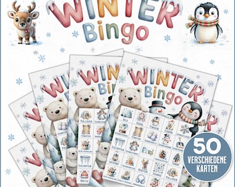 Gioco del Bingo invernale (tedesco) | Bingo invernale | Gioco per le vacanze invernali | 50 carte | Gioco di società stampabile | Download PDF