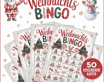 Juego de Bingo Navideño en Alemán | Juego de Bingo Navideño | Juego para Navidad | 50 Cartones | Juego Navideño para Imprimir | Descargar PDF