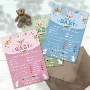 Baby Tippkarten | Babyparty Spiel | Ausfüllkarten | Wunschkarten | Babyshower Geschenk | Babytippkarte | Baby Ratespiel | Größe A6 oder A5