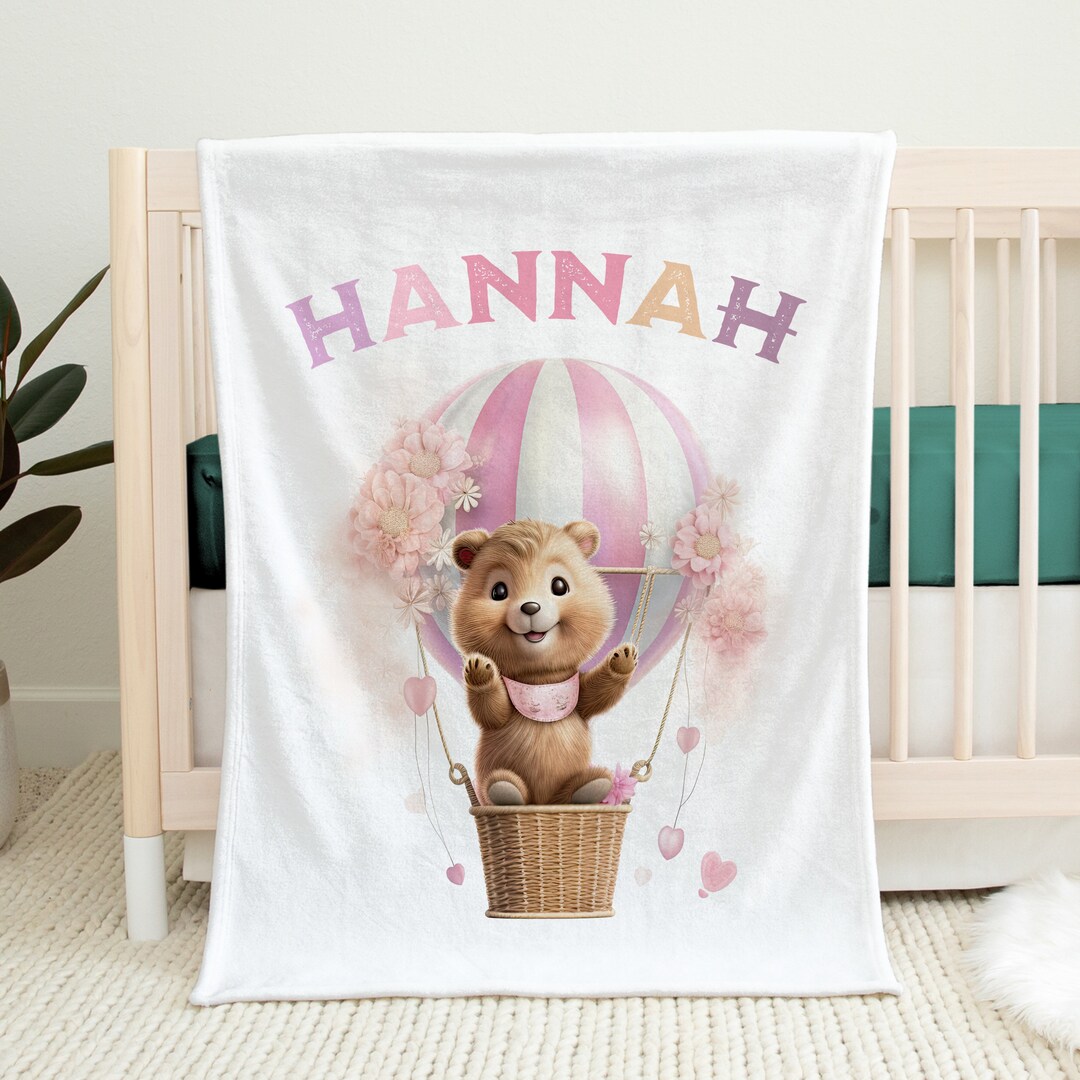Cute Beaver Baby Girl in Hot Air Balloon | Personalized Baby Blanket ...