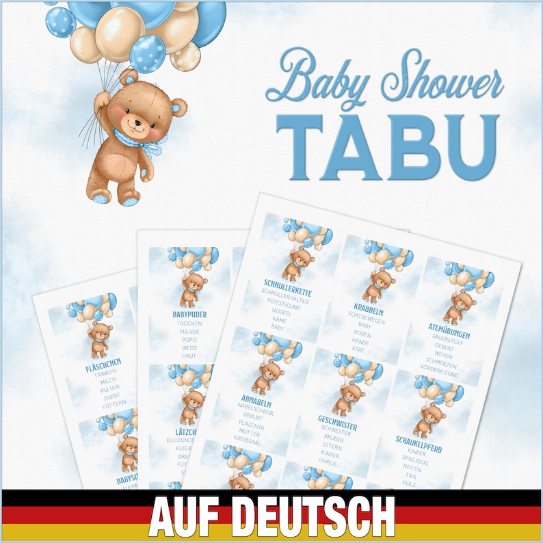 Teddy Bear Baby Shower Taboo Game English Baby Shower Party Young Boy ...