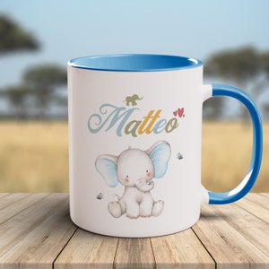 Personalized mug for children | Elephant | Ceramic coffee mug with desired name | Personalized gift girls boys | 11oz | 10 colors