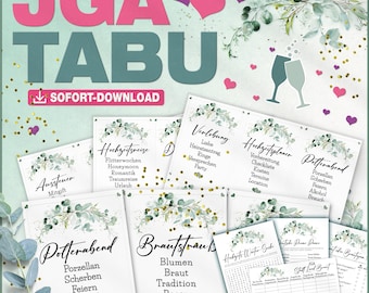 JGA TABU + 15 Extra Spiele | Hochzeits Tabu | Eukalyptus Junggesellinnenabschied Spiele | PDF A4 mit 135 Begriffen | Download und Ausdruck