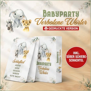 Babyparty Spiel - Verbotene Wörter | Super Babyparty Geschenk | Gedrucktes Spiel nach Hause oder PDF Vorlage zum ausdrucken | 70 Begriffe