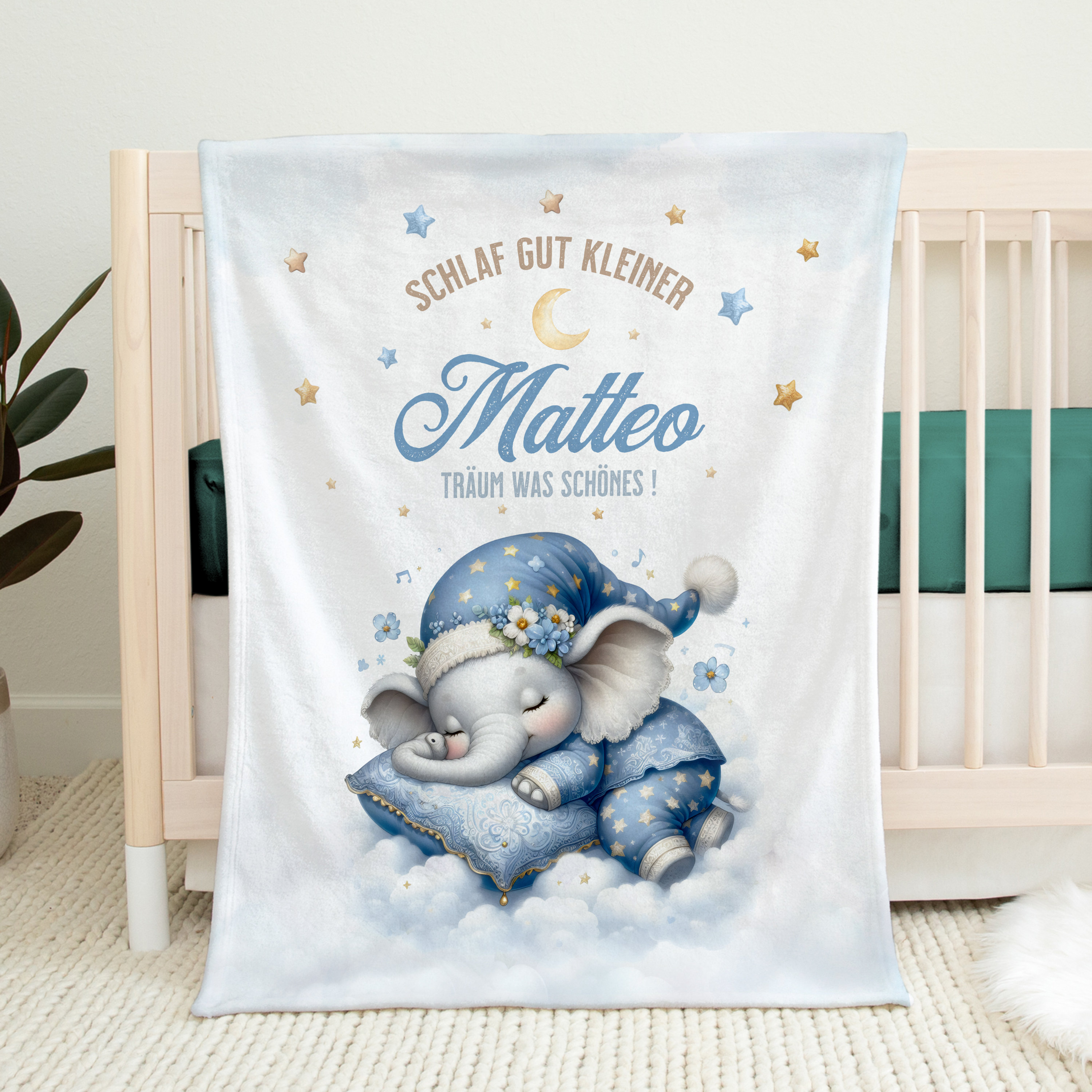 Babydecke Mit Elefanten-Design - Blau, 38x38 Cm, Superweiches Fleece