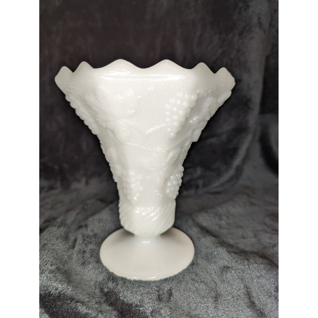 Vintage Westmoreland Milk Glass Vase, Classic Grapes Pattern Great