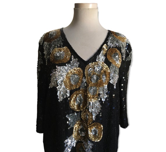 Vintage Sequin Silk Dress - image 6