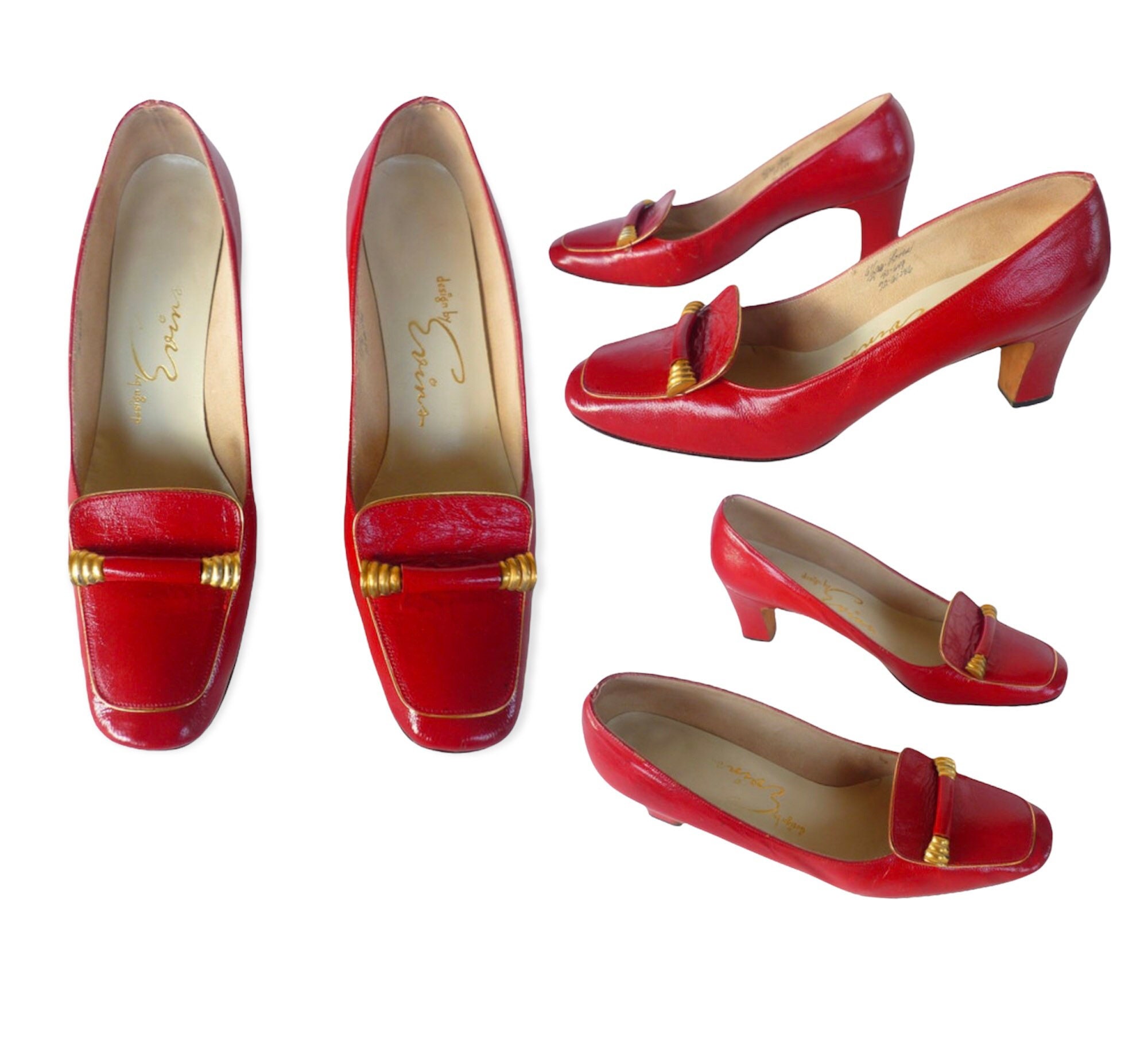 David Evins Red Leather Pumps Etsy