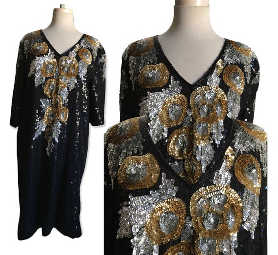 Vintage Sequin Silk Dress - image 1