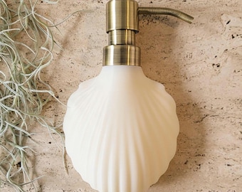 Secesyjny zeepdispenser + niestandardowe napisy, CRETE, kleefstrip --> boren niet nodig, afneembaar, 1 stuk, schelp-vorm in crèmekleur