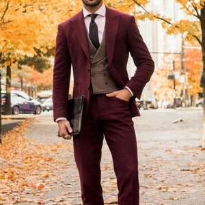 Men Maroon Tweed 2 Piece Suit for wedding groomsmen Suit Gift For men Slim Fit Suit wedding suit for Groom