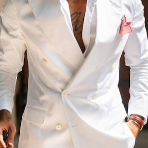 Men&#39;s Premium White 2 Piece Double Breasted Suit, Orignal Double Breasted Suits.