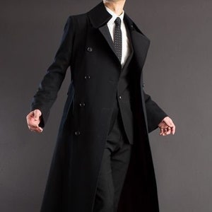 Mens Jacket Trench Long Coat Casual Fashion Double Breast Coat Luxury Black Tweed Long Overcoat Long Jackets