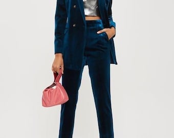 Blue Velvet Pant Suit: Women's Tailored Tuxedo