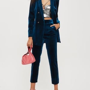 Blue Velvet suit for Women/ GIRL Pant Suit/Women&#39;s tuxedo /Women Pant Suit/Business Suit Women/Women Tailored Suit/Womens Coats Suit Set
