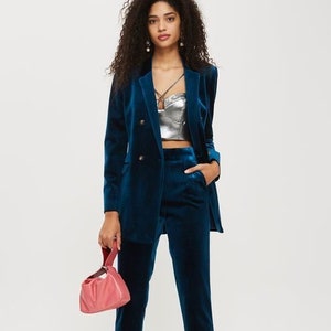 Blue Velvet suit for Women/ GIRL Pant Suit/Women's tuxedo /Women Pant Suit/Business Suit Women/Women Tailored Suit/Womens Coats Suit Set