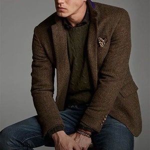 Men Brown Tweed Blazer/jacket for Winter Wedding Gift for Men Slim Fit ...