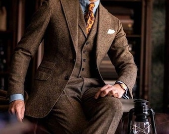 Men Brown Tweed Suit for winter wedding  groomsmen  Suit Gift For men Slim Fit Suit wedding suit for Groom