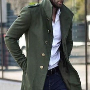 Mens Green Tweed Winter Coat New Arrival Jacket Trench Long Coat Casual Fashion Overcoat Long Jackets