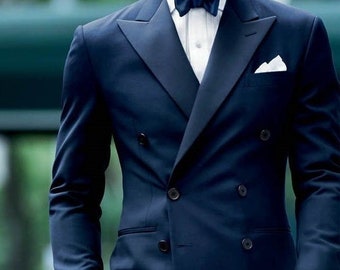 Men's Premium Dark Blue 2 Piece Double Breasted Suit, Orignal Double Breasted Suits.