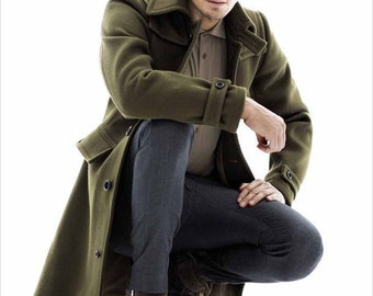 Pantete Heren dubbele rij knopen trenchcoat oversized casual windjack revers lange jas overjas, Pluche kaki, 4XL