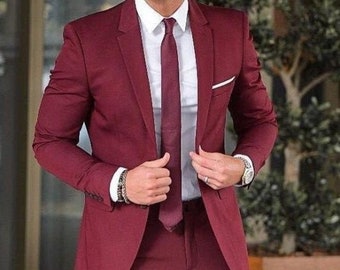 Men Suits Maroon 2 Piece Wedding Groom Wear One Button Body Fit Suits, Mens Wedding Suit Read Description