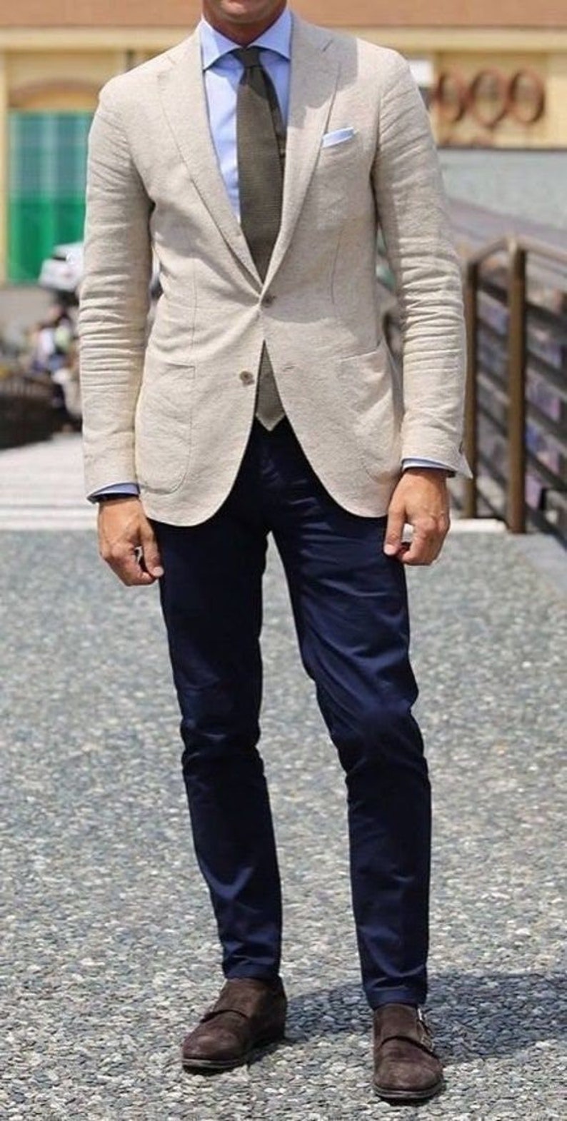 Men Suits 2 Piece Beige Blue Linen Slim Fit Elegent Suits Men - Etsy