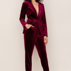 Burgundy Velvet suit for Women/ GIRL Pant Suit/Women&#39;s tuxedo /Women Pant Suit/Business Suit Women/Women Tailored Suit/Womens Coats Suit Set
