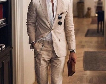 Men Suits 2 Piece beige Linen Slim Fit Elegent Suits Men Wedding Wear Suits Men Groom Suits Perfect Wedding Groom Suits must read caption