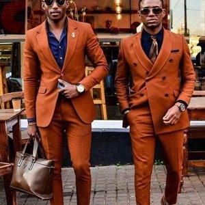 Men Rust Orange Suit, rustic beach wedding suit,rustic groomsmen suit, Gift For men, Slim Fit Suit, brunt orange suit for men cocktail image 1