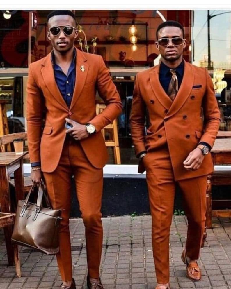 Men Rust Orange Suit, rustic beach wedding suit,rustic groomsmen suit, Gift For men, Slim Fit Suit, brunt orange suit for men cocktail image 1