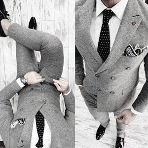 Men Grey Tweed Suit for winter wedding grey groomsmen Suit 2 Piece Suit Gift For men Slim Fit Suit wedding suit for Groom, men Wear Suit