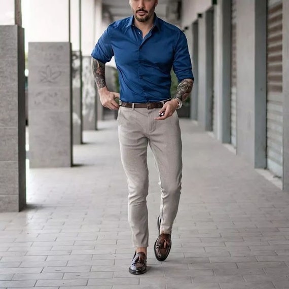  Pantalones formales regulares para hombre  Ajuste elegante  para hombre Pantalones de vestir para oficina o fiesta Pantalones de vestir  de moda para hombre, Marrón claro : Ropa, Zapatos y Joyería