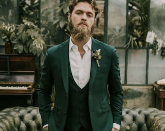 Abiti classici da uomo verdi 3 pezzi, abiti eleganti slim fit, abiti da matrimonio in spiaggia, abiti da sposo, abiti da festa, su misura per uomo