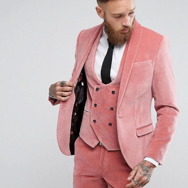 Men Velvet Pink Suit Beach Wedding Suit Groomsmen Suit Dinner Suit Party Wear Suit Summer Wedding Suit Groom Wear Suit Prom Suit for Men