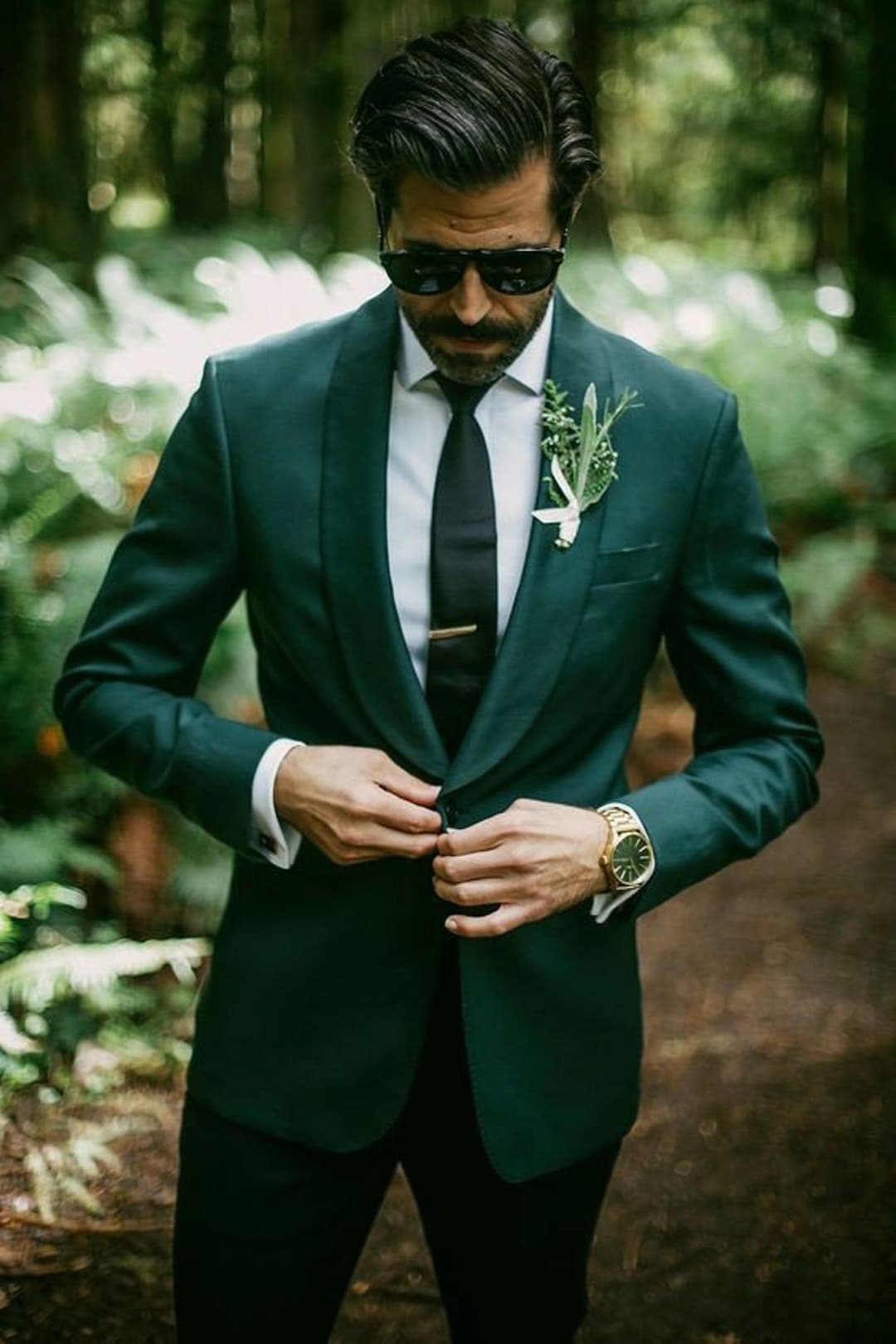 tux with green dress Striped Green Suit main image 0