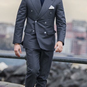 Men&#39;s Premium Dark Grey 2 Piece Double Breasted Suit, Orignal Double Breasted Suits, Slim Fit Suit.