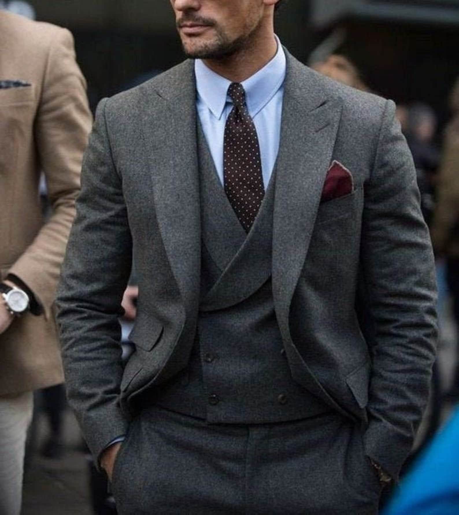 Men Grey Tweed Suit for Winter Wedding Grey Groomsmen Suit 2 Etsy