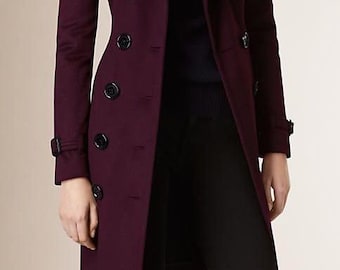 Women Maroon Trench Coat| Double Breasted Pocket Pea Coat| Women Overcoat| Women Coat| Women Winter Coat| Women Jacket