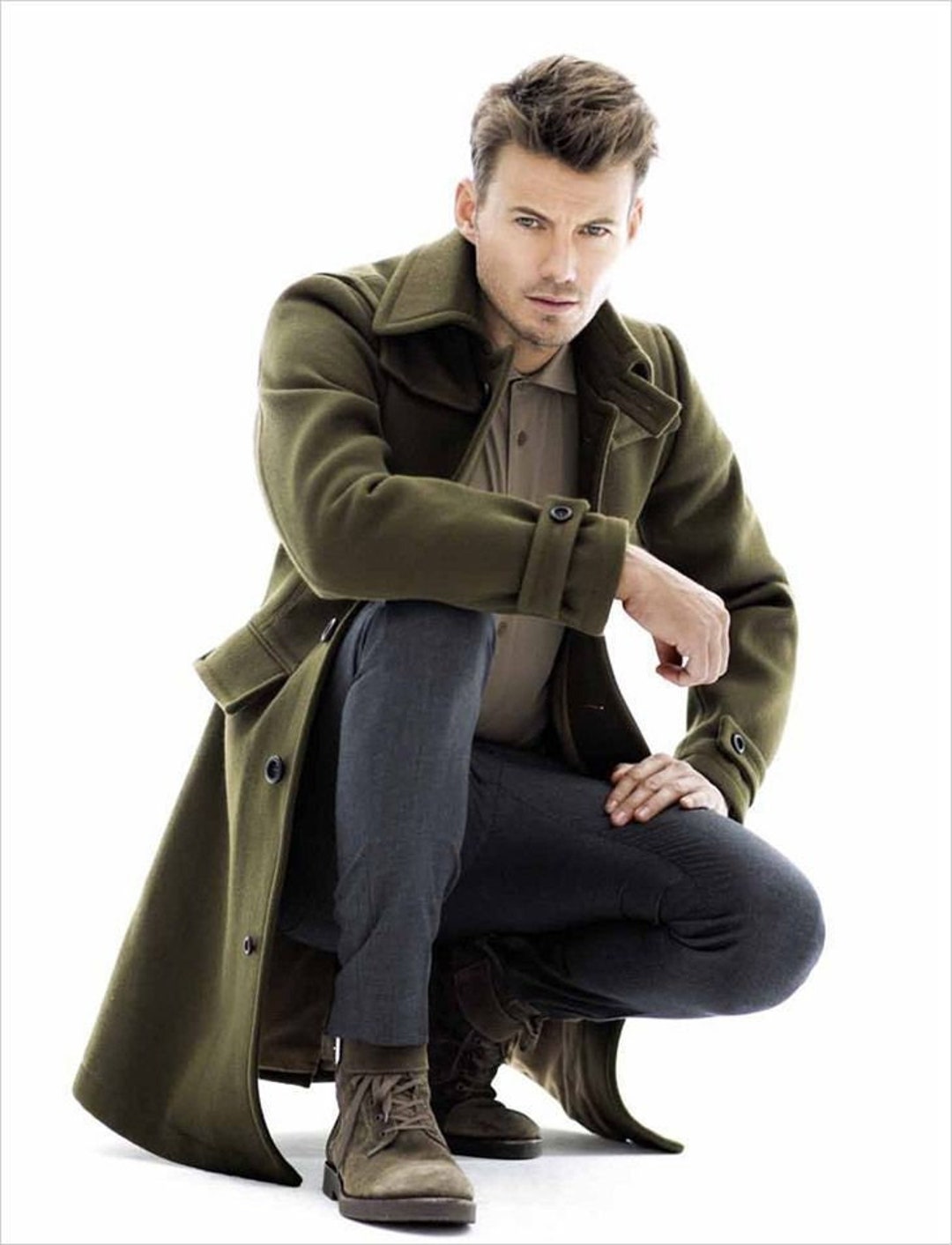 Mens Green Tweed Winter Coat New Arrival Jacket Trench Long Coat