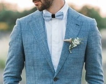 Blue Linen Men's Suit: Slim Fit Wedding Groom Suit