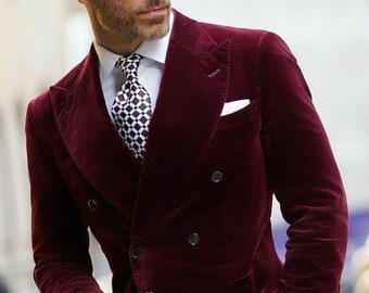 Doppiopetto da uomo Velvet Blazer bordeaux Velvet Dinner Jacket Cappotto elegante Giacca da fumo