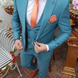 Men&#39;s Sky Blue 3-Piece Suit: Wedding Groom Tuxedo